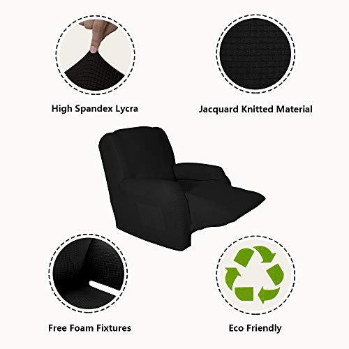 Linentopia Recliner Slip Cover, Solid Color, Form-Fit Stretch, Protector Cover For Chair Recliner, Polyester Spandex Fabric, Nonslip, (Estrela, Recliner, Black) #TOP2