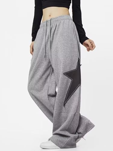 OCUH Star Pants Y2k Sweatpants Drawstring Elastic Waist Baggy Loose Straight Leg Trousers Casual Streetwear4