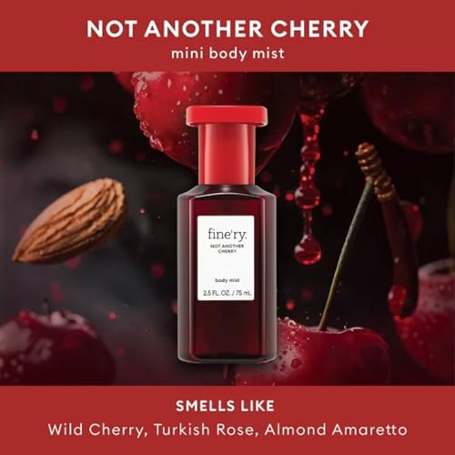 Image of Fine'ry Cherry Almond Mini Hair + Body Mist Fragrance Spray for Women & Girls - Not Another Cherry Rich, Fruity Gourmand Scent with Rose & Almond Amaretto, Travel Size, Gift for Teens (2.5 Fl Oz)