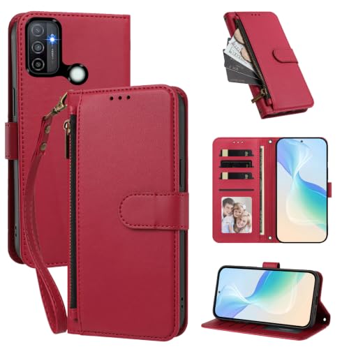 �P�[�X�J�o�[ �Ή��@�� for Oppo A32 2020 / A53 2020 / A53S 4G / A33 / A11S�y�E�H���b�g�i�t�@�X�i�[�������X�g�X�g���b�v�t���j�A�J�[�h�X���b�g4�{��������1�A�}�O�l�b�g���X�^���h�@�\�zRed