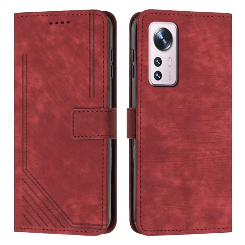 Coque Xiaomi 12 Lite portefeuille rouge, étui rabat avec fente carte et dragonne