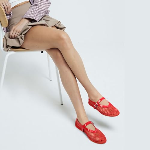 Image of MICIFA Women's Mesh Ballet Flats Fishnet Ballerina Flats Buckle Strap Mary Jane Causal Daily Dress Shoes