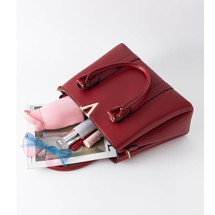 Image of Women's Handbag Tote Bag Premium PU Leather Shoulder Bag with Top Handle & Detachable Strap - Stylish Large Capacity Purse for Office, Casual & Party Use (MaroonV)
