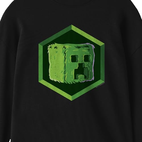Minecraft Creeper Head Diamond Shaped Frame Youth Black Crew Neck Long Sleeve Shirt2
