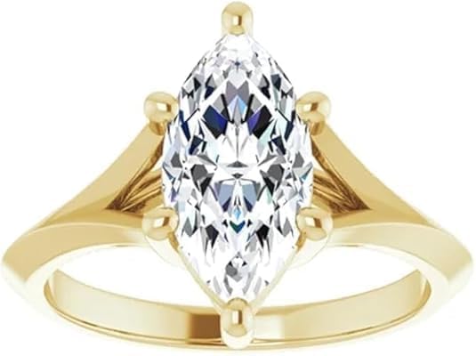 4Ct Marquise Cut Lab Created Diamond Solitaire Engagement Ring for Women, 14K Yellow Gold Finish
