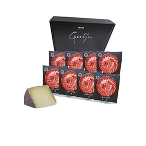 Jamón Ibérico de Cebo 50% de Raza Ibérica-8 platos 80 gr+ regalo cuña de queso artesanal – Envasado al Vacío – Jamón cortado a cuchillo. Fabrica.Marca Guiju-Salamanca