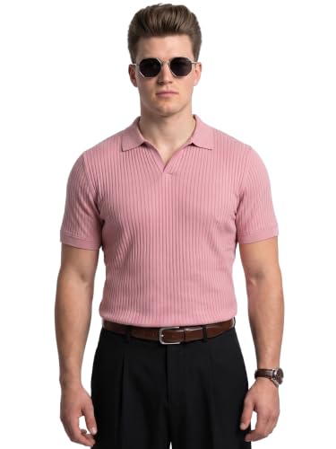 Image of Veirdo Men's Rib Knit Polo T-Shirt in Cotton Fabric, Classic Collar with Modern Fit, Stylish for Casual Wear, Available in Sizes S to 2XL
