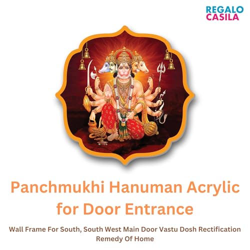 Regalo Casila Panchmukhi Hanuman For Door Entrance 4 Inch Hanuman Ji Vastu Dosh Sticker For Home Office Main Door Decor Vastu Remedy For South & South-West Facing Homes Self Adhesive Wall Decor