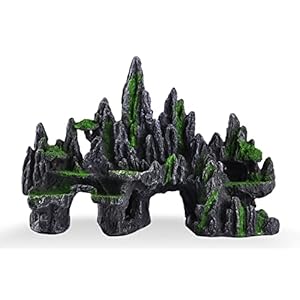 Aquarium Ornament Rock Cave Landscape, Artificial Mountain Hill View Stone with Moss, Fish Tank Decoration