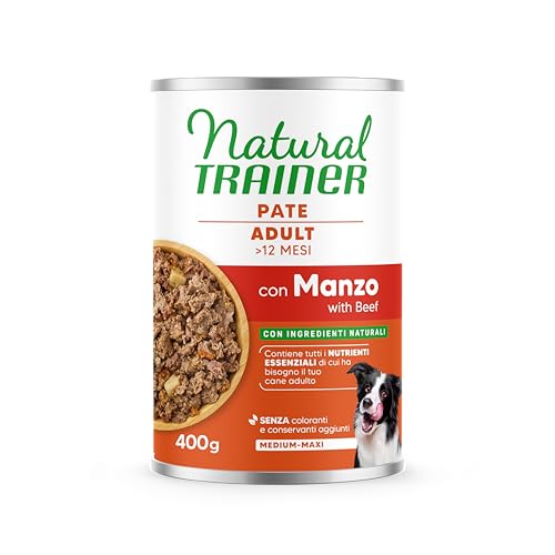 Natural Trainer Medium-Maxi Cibo Umido per Cani Adulti - Paté con Manzo 12 x 400g