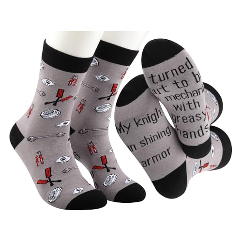 MBMSO 2 Pairs Mechanic Socks Auto Mechanics Gifts for Men Car Enthusiast My Knight in Shining Armor Mechanical Engineer Socks2