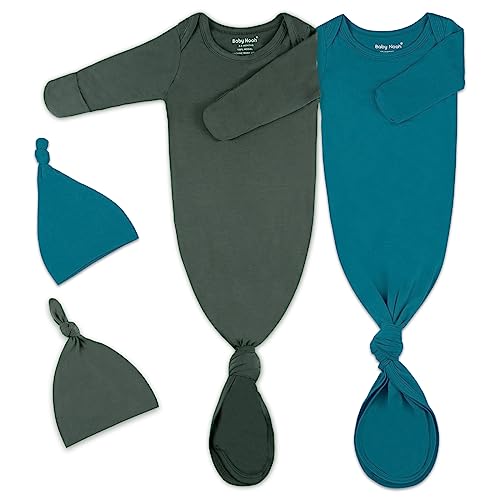 Image of 2Pk Newborn Baby Knotted Gown, Super Soft Silky Infant Long Sleeve Sleeper for Baby Sleeping with Hat or Headband (2 Packs)