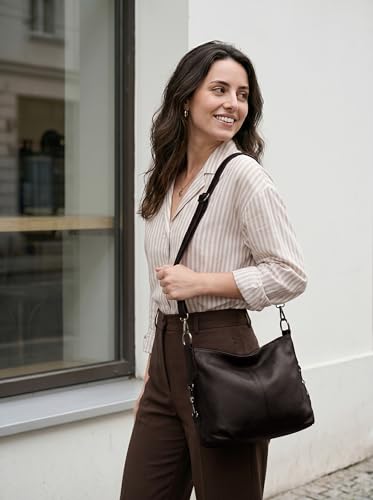 Image of YALUXE Women's Real Leather Shoulder Bags Hobo Handbag Purse Crossbody Bag