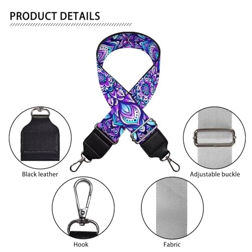 Image of Wide Bag Straps Replacement Crossbody Purple Flower Guitar Straps for Handbags /Purses /Messenger /Duffel Bags Backpack Straps Boho Replacement Adjustable Length from 30 inch to 50.3 inch