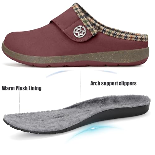 Eagsouni Women's Men's Wide Width Slippers Suede Fuzzy Slippers Winter Warm Fur Lined Slip on House Shoes Outdoor with Removable Cushion Footbed2
