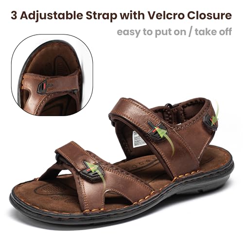 Image of ArcBrothers Men's Premium Leather Sandals - Classic Roman Style Open Toe Sandals - Cushioned Heel, Non-Slip & Sturdy Support