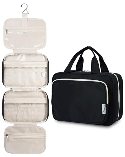 Image of Narwey Large Hanging Toiletry Bag Travel Makeup Bag Cosmetic Organizer for Women and Girls, AB-Black, Medium