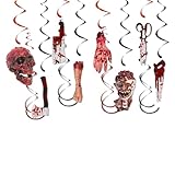 Guirnalda de decoración de fiesta para interiores y exteriores, 12 piezas de calaveras manchadas de sangre, zombi, extremidades rotas, pancarta de serpentinas colgantes para decoración de casa