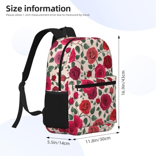 Vintage Floral red Rose Burgundy Flowers Backpack Multipurpose Shoulder Bag Capacity Gym Outdoor Hiking Travel Camping Gym Daypack 17in4