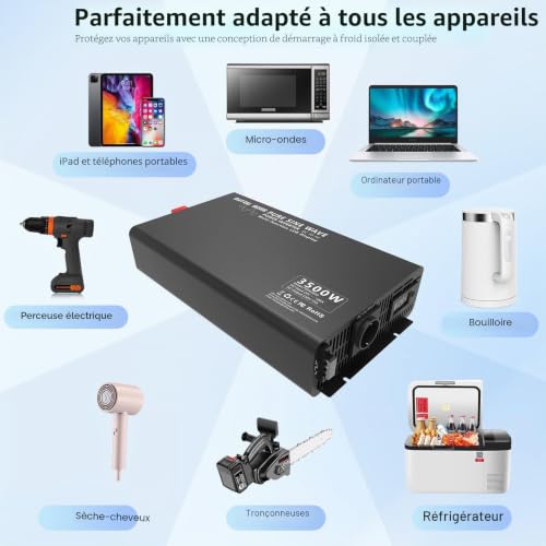 Convertisseur 24v 220v Pur Sinus 3500W DATOUBOSS avec Écran LCD et Télécommande