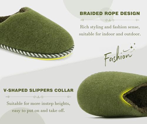Image of KuaiLu Womens Memory Foam Slippers Ladies Cozy Fuzzy Plush Fur Lined Warm Winter Cushioned Slip on House Bedroom Shoes Comfy Indoor Outdoor Hard Sole Arch Supportive Plantar Fasciitis Green Size 8