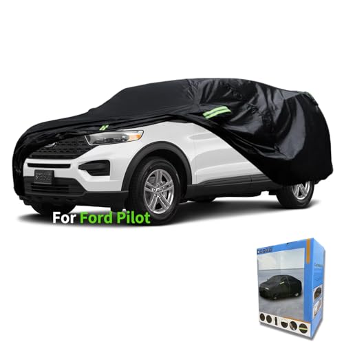 Image of Custom-Fit for Ford Car Cover, 7 Layers Car Cover Waterproof All Weather for Automobiles, Outdoor Full Cover Rain Sun UV Protection with Zipper (Black,for Ford Pilot)
