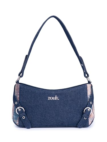 Image of ZOUK Lyra Small Shoulder Bag for Women - Denim & Printed Shoulder Bag with Water-Resistant Lining | Handcrafted Sling Bag with Multiple Pockets & Zip Closure for Daily & Weekend Use |