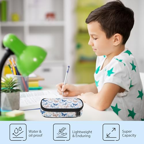 Image of Butterfly Pencil Case, Large Capacity Pen Pencil Case for Boys Girls Teen, Kids 3 Compartments Multifunction Pencil Box with Zipper Organizer, Pencil Pouch for Back to School Students