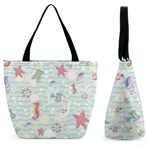 Sac à bandoulière hippocampe et étoile de mer pour femme grand sac cabas