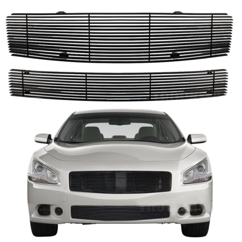Front Grille Compatible with Nissan Maxima 2009-2014 Black Billet Main Upper Lower Bumper Grille Insert Combo 2010 2011 2012 2013 Replacement