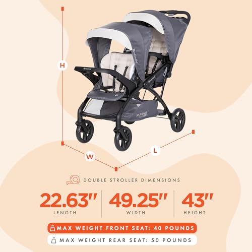 Image of Baby Trend Sit N' Stand Tandem Double Stroller 2.0 DLX with 5 Point Safety Harness, Shaded Canopy, 2 Cup Holders, and Ample Storage Space, Magnolia