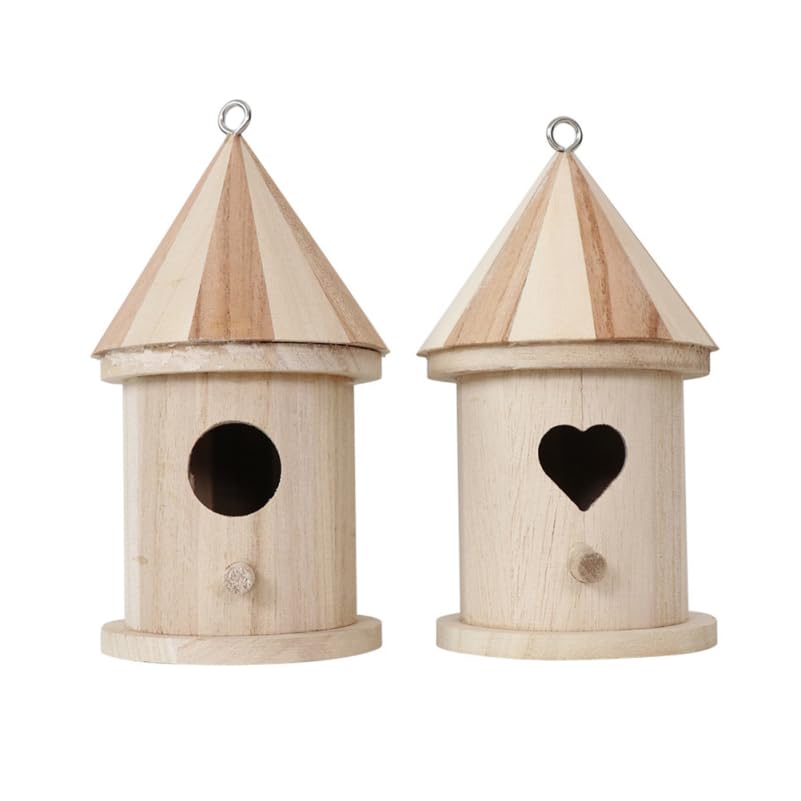 EXCEART Unfinished Wooden Birdhouse 2Pcs Wood Bird House Unfinished Birdhouse to Paint Hanging for Outside Garden Patio Decorative