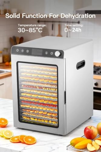 Image of Food Dehydrator with 16 Stainless Steel Trays, 1000W, Digital Touch Panel with Preset Menu, 30-85C Temperature Control, 0-24 Hour Timer