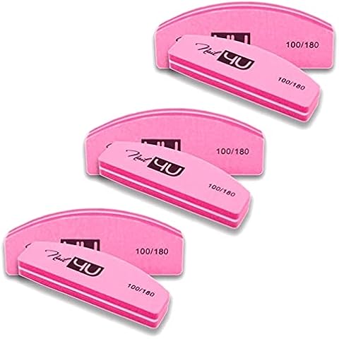 6Pcs Nail Buffers Half Moon Shape Double Sided 100/180 grit Sanding Blocks Sponge Nail Buffer Tools for Natural Nails Artificial Nails Acrylic Gel Tips Cover