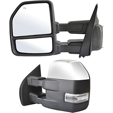 Adanz Towing Mirrors fit for 2015 2016 2017 2018 2019 2020 Ford F150 Pickup Truck Temperature Sensor LED Turn Signal Lights Heated Defrost Power Glass Foldaway Chrome Cap 8 Pin Plug Cover