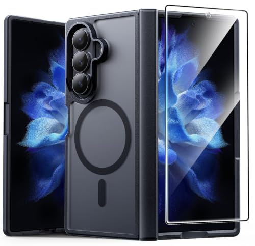 FNTCASE for Samsung Galaxy Z Fold 8 Ultra Case: Galaxy Z Fold 7 Case [Hinge Protection + Screen Protector] [Fit for Magsafe] Military Grade Drop Protective, Translucent Matte Phone Cover - Black