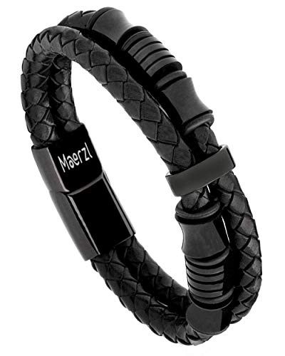 Pulseira Masculina Maerzl de Couro com Fecho de Aço Inoxidável Magnético de Couro Trançado Bracelete