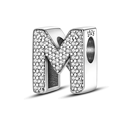 TINSLO M Alfabeto Charms Abalorios Colgante para mujer, plata de ley 925, compatible con pulseras y collares Pandora, compatible con pulseras europeas para mujeres y niñas