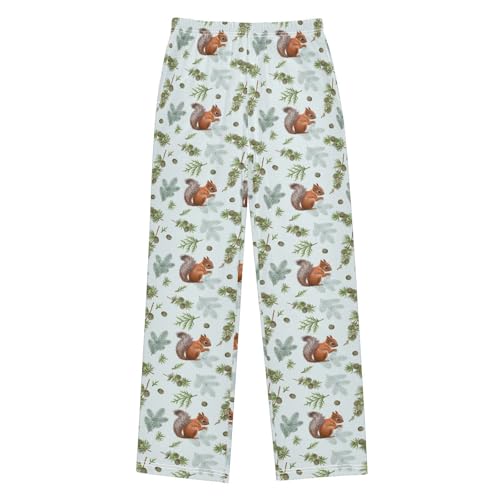ZZXXB Squirrel Pine Branches Boys Long Pants Soft Trousers Elastic Waist Kids Lounge Bottoms with Pockets S-XL