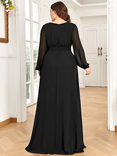 Ever-Pretty Women's Round Neck Long Sleeves Empire Waist Elastic Chiffon Flowy Plus Size Formal Evening Gown Bridesmaid Dress3