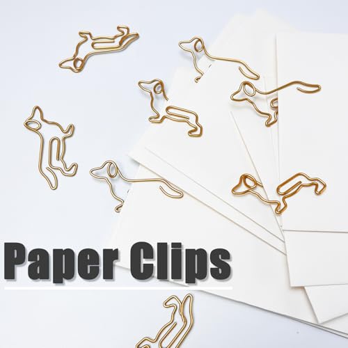 luckaide Büroklammern, 50 Stück Büroklammern Motiv Dackel Gold Metall Kleine Klammern Dachshund Tiereform Lesezeichen Paper Clips Briefklammern Papierklammern Aktenklammer für Postkarten Büro Schule