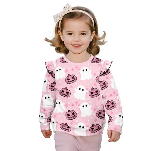 doginthehole Toddler Baby Girls Halloween Sweatshirt 1-8T Long Sleeve Ruffle T Shirts Cute Crewneck Pullover Tops