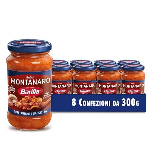 Barilla Sugo Ragù Montanaro, Salsa Pronta al Pomodoro con Salsiccia e Funghi, Sugo Pronto, Confezione da 8x300g