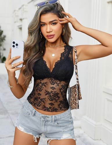 Avidlove Lace Tops for Women V Neck Tank Tops Sexy Sheer Y2k Crop Tops for Going Out4