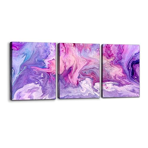 3 Pieces Modern Abstract Texture Artwork Canvas Prints Abstract Purple Paint Background Pictures Paintings on Canvas Wall Art for Home Decoration Wall Decor Stretch Framed Ready to Hang - 12'x16'x3