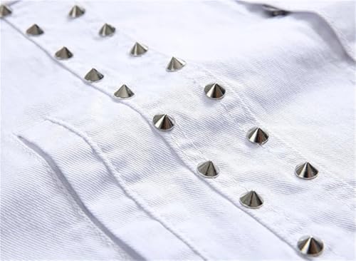 Men's White Denim Vest Single Breasted Rivet Party Stage Slim Fit Cotton Denim Waistcoat3