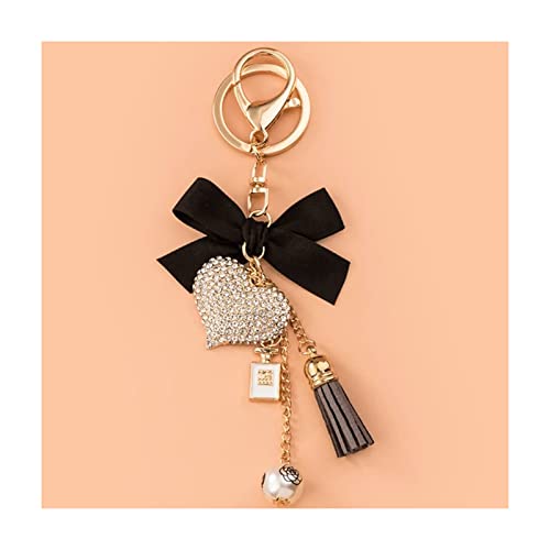 Creative Keychain, Car Key Ring With Cute Crystal Peach Heart, Bow And Tassel Bag Pendant, Gift For Lady Girls (Color : Black, Size : 2.8 X 1.2 X 1.6 In) #TOP27