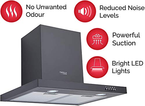 Image of Hafele Nebel Nero 60, 750 m3 /hr Wall Mounted Chimney (Aluminium Mesh Filter, Push Control, 2 Bright LED Lights), Black