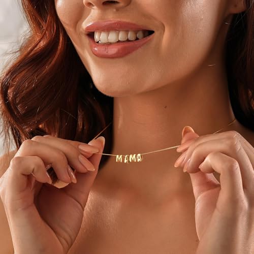 SLOONG Mama Necklace Letter Necklace 18K Gold Plated Dainty Mother and Daughter Matching Gift for New Mom Boyfriends Mom Women Mother's Day Mama Gifts3