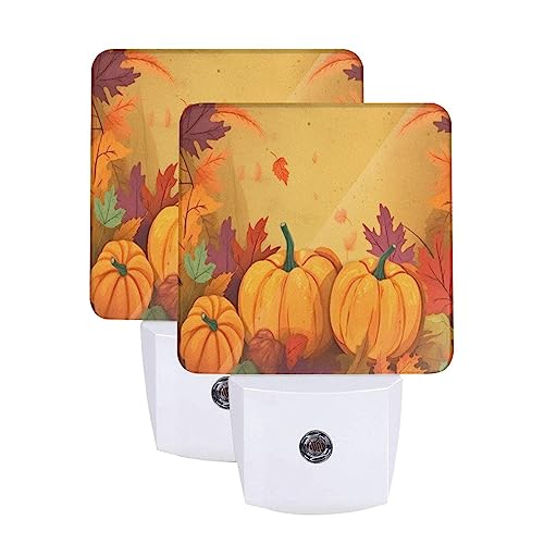 Image of Sunflowers Pumpkins LED Plug-in Night Light 2-Pack, Auto Sensor Emergency Fall Leaf Thanksgiving Nightlights Set of 2 for Dawn Bedroom Kitchen /Dusk Bathroom /Night Stairs Hallway Toilet
